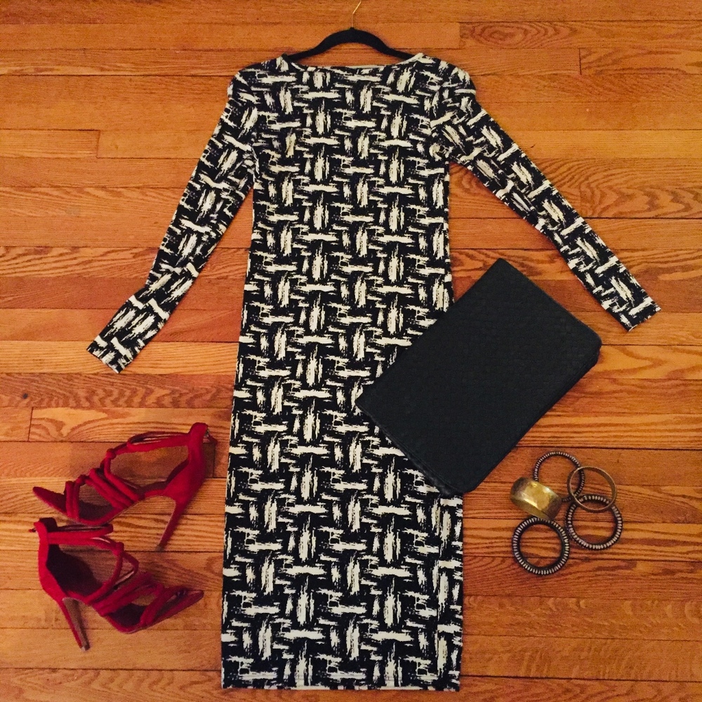TOPSHOP Print Bodycon Midi Jersey Dress Size 6